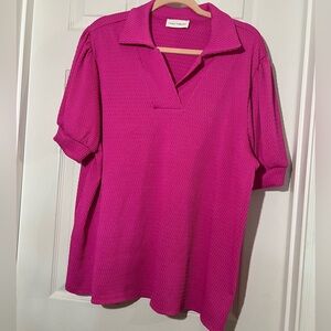 👗Lovely Melody Vibrant Pink  textured polo Top size 1x